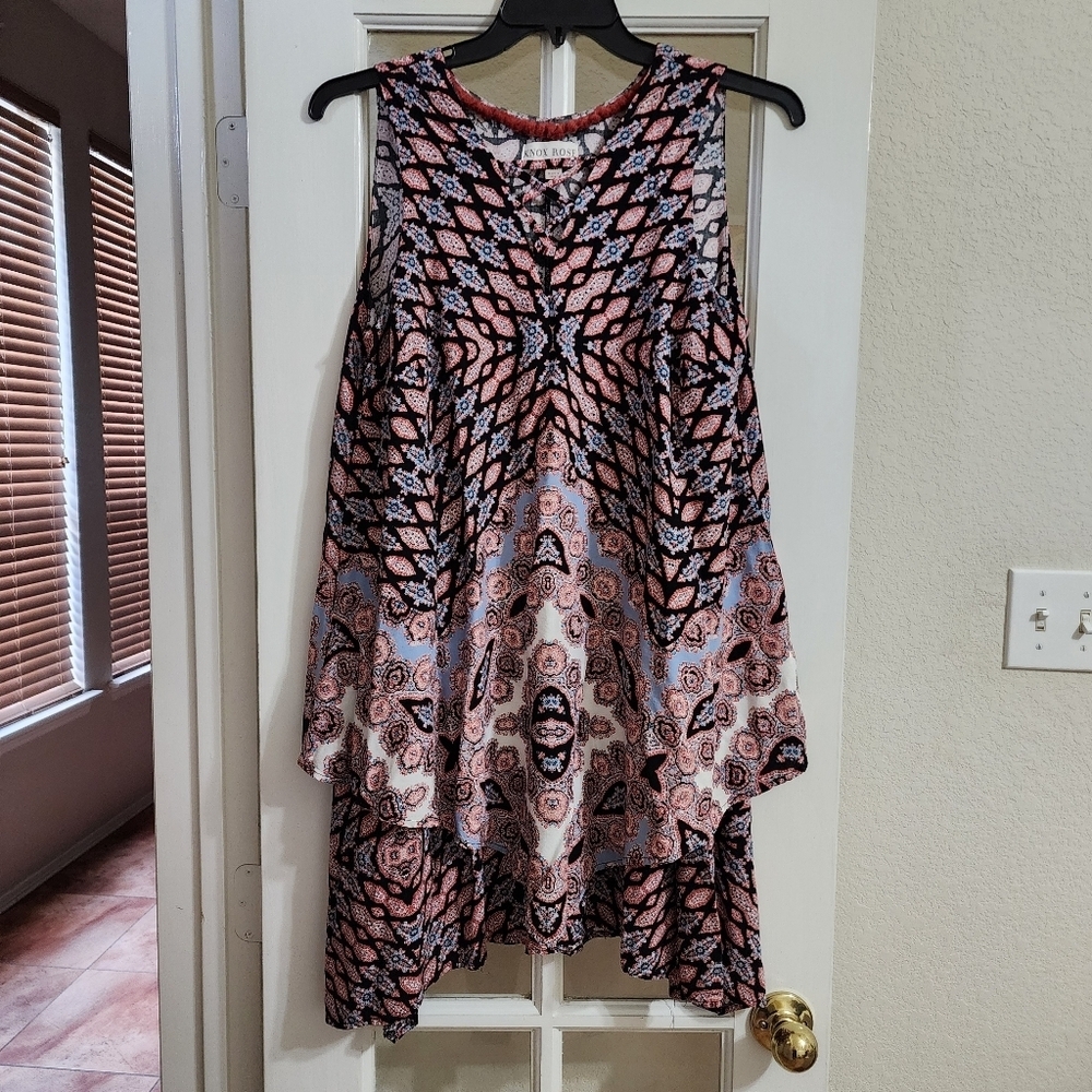 Knox Rose XL Boho Paisley Layered Tunic Dress Sleeveless Swing